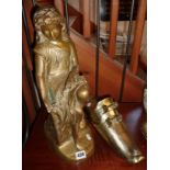 Large brass figure of a lady in the Arts and Crafts style, together with a pair of South American