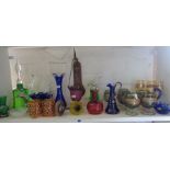 Collection of assorted coloured glass, inc. lamps, animals and drinking glasses