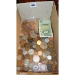 Box of old British coins, Crowns and Pound Notes