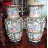 Pair of Canton Famille-Rose vases, approx 37.5cms high