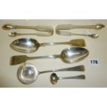 Good lot of hallmarked silver cutlery, mainly 19th c. Exeter, inc. two tablespoons, sugar tongs,