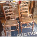 Four 18th century ash and elm ladderback chairs with pad feet