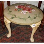 Tapestry and beadwork painted circular foot stool