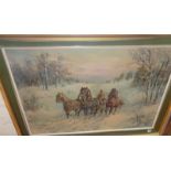 E. PIERZYNSKI, Russia, (b. 1900), oil on canvas of a troika in winter with three horses and