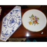 Large Victorian blue and white Minton platter in the Delft pattern, together with two Rosenthal