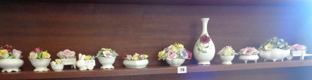 Thirteen Coalport china floral ornaments