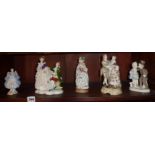 Shelf of Continental porcelain figures