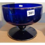 Large 19th century Bristol Blue glass footed bowl, 21cms dia x 16cms high