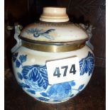 Chinese blue and white porcelain smoking "hookah" pot with four character marks to base