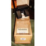 Old Bakelite Sawyer's Viewmaster Stereoscopic Viewer in wooden box with many reels