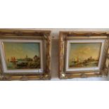 Pair of oils on panels of Dutch canal scenes in gilt frames, signed I. SELIN 35cm x 40cm including