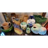 Shelf of assorted pottery including Bretby, Sylvac etc (12 pieces)