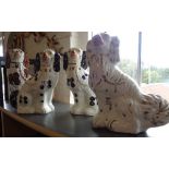 Pair of large Staffordshire dogs (King Charles Spaniels) and two others
