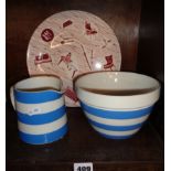 TG Green & Co Cornish ware bowl and jug, together with a red 'Homemaker' plate