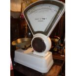 Shop scales in white enamel from The Surrey Scale Co, Reigate