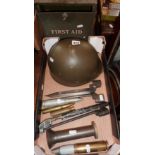 Circa WW2 militaria items inc. three spike bayonets, a British No.9 Mk 1 bayonet, four various