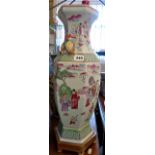 Modern Chinese famille rose vase with figure decoration on wood stand, 45cm