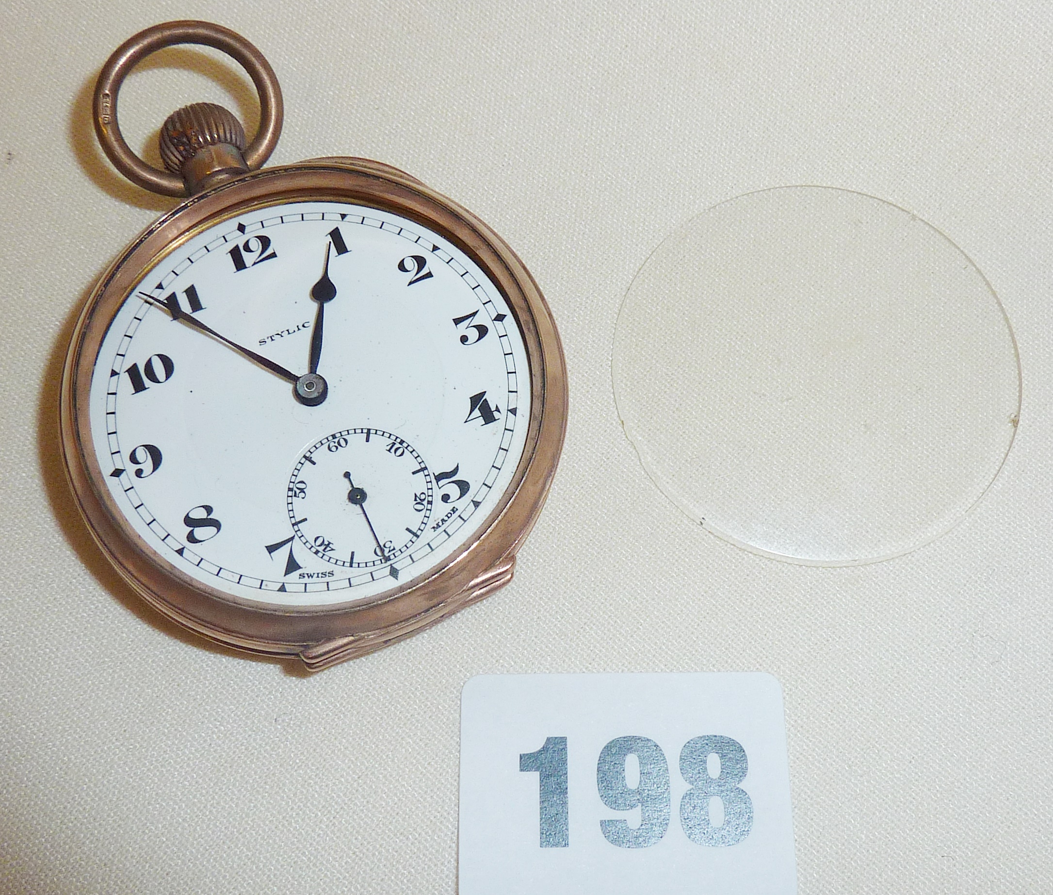 A 1920s/30s 9ct gold Stylic pocket watch (glass loose) with Chester hallmark