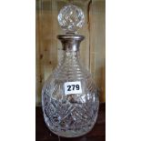 Silver rimmed cut-glass decanter, c.1969 with inscription to rim 'Eldridge Pope'