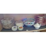 Booths china "Asiatic Pheasant" plates and dishes, Victorian pink-bordered floral china plates and