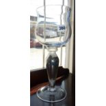 Tall glass Hurricane candle holder with mirrored mercury glass stem