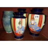 Blue Studio Pottery vase and three Imari vases