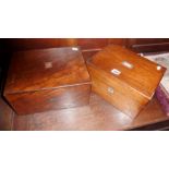 Two rosewood and walnut work or jewellery boxes with compartmentalised interiors