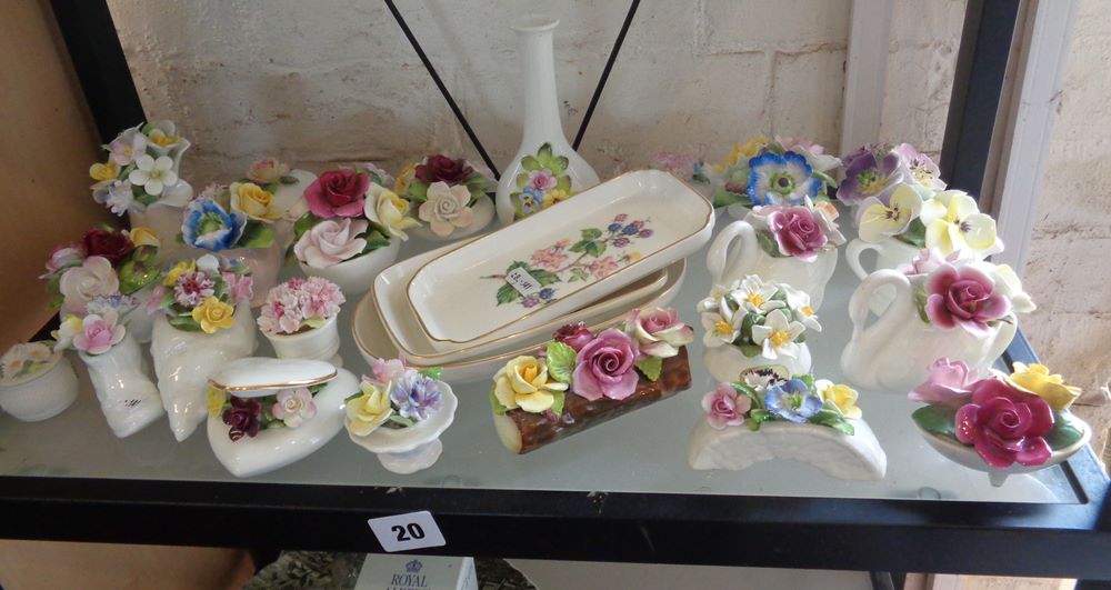 Collection of assorted bone china flower ornaments