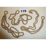 Three 9ct gold rope chain necklaces all hallmarked as gold, approx. 18.5g