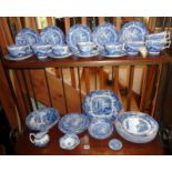 Collection of two shelves of Copeland Spode blue and white Italian cups, saucers, plates and dishes