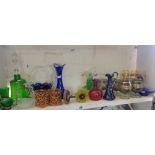 Collection of assorted coloured glass, inc. lamps, animals and drinking glasses