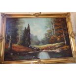 J. de NOOYER, oil on canvas of woodland c.1960's, 60cm x 92cm, signed lower left, gilt frame