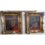Pair of gilt framed oils on panels of Austrian gentlemen in hats, unsigned, 32cms x 37cms