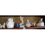 China figure of a pointer dog, another figure of a poodle, a Coalport ginger jar, a lustre mug, a
