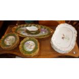 Limoges china twelve-piece fish service with serving platter (chipped) and sauce boat, hand