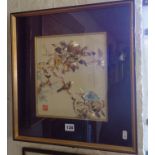 Japanese picture in mother-of-pearl of flowers and bird incorporating pearls, signed 44cm x 41cm