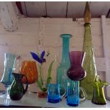 Shelf of assorted coloured glassware including 1960s Eastern European example (11)