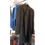 Vintage clothing: Gentleman's Tweed coat and two Guernsey fisherman's jumpers etc