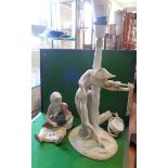 Lladro figurine of a girl with a turkey and a Lladro figurine table lamp (A/F)