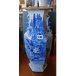 Chinese blue and white hexagonal vase lamp base, 45cms