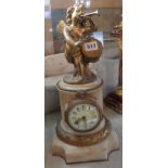 19th c. French marble and gilt bronze mantel clock surmounted by a bronze cherub figure with drum