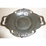 Arts and Crafts Tudric pewter handled dish, Shape No. 0287 with Shamrock pattern, 11" wide