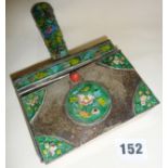 Chinese enamelled white metal silk iron box