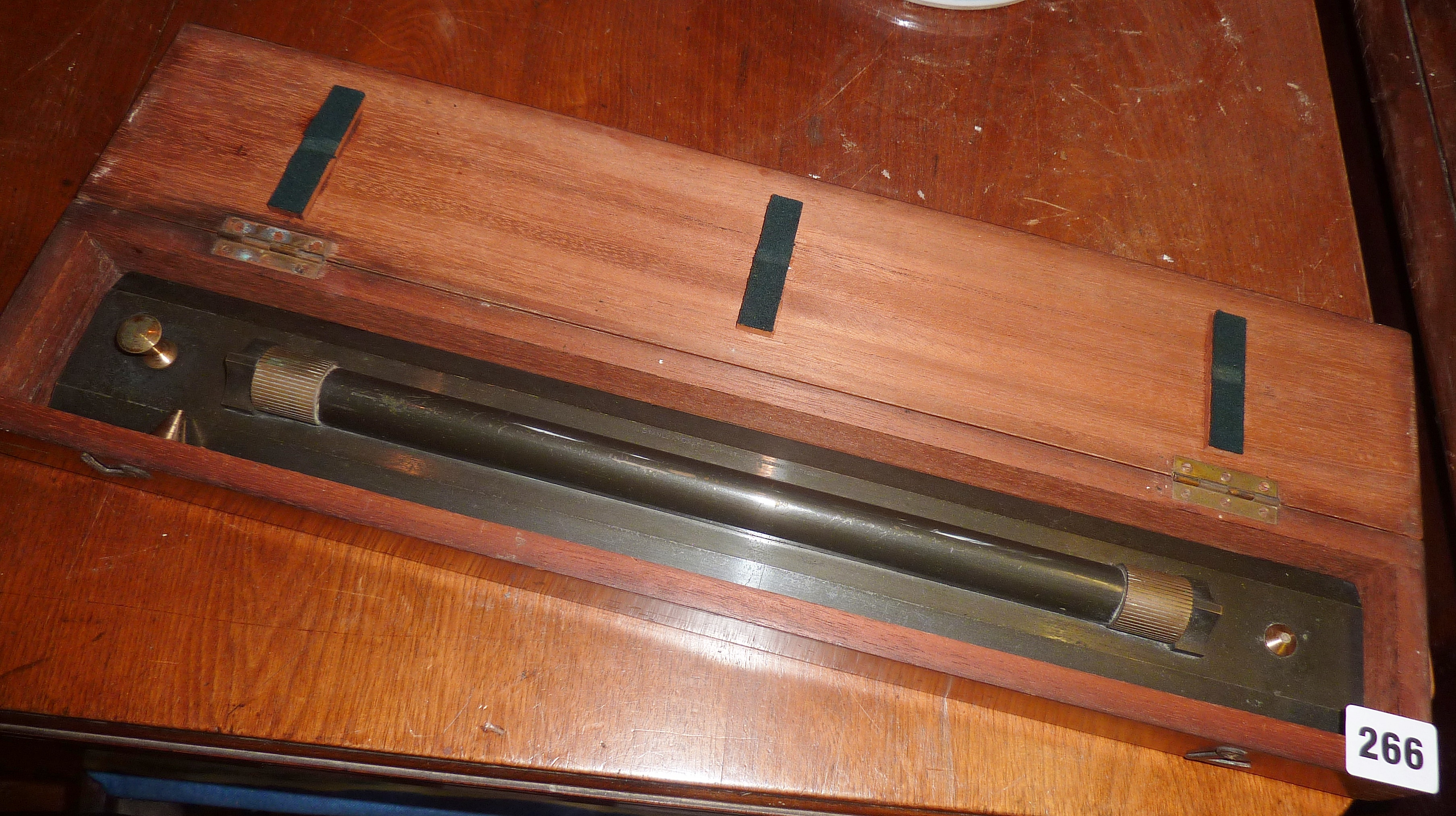 A Stanley of London Draughtsman's rolling ruler in mahogany case