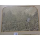 Early 20th century pencil drawing of Edward VII (Prince of Wales) whilst hunting for Elk in