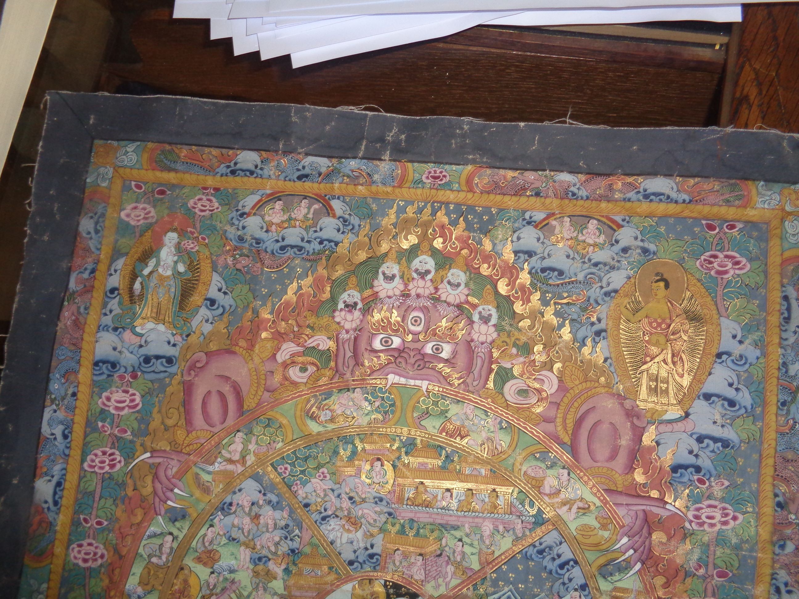 Antique Tibetan Thangka picture of the 'Wheel of Life', 54cm x 42cm (unframed) - Image 5 of 5