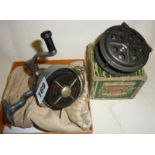 Old Hardy Altex aluminium fixed spool fishing reel with original bag, together with a Pfleuger