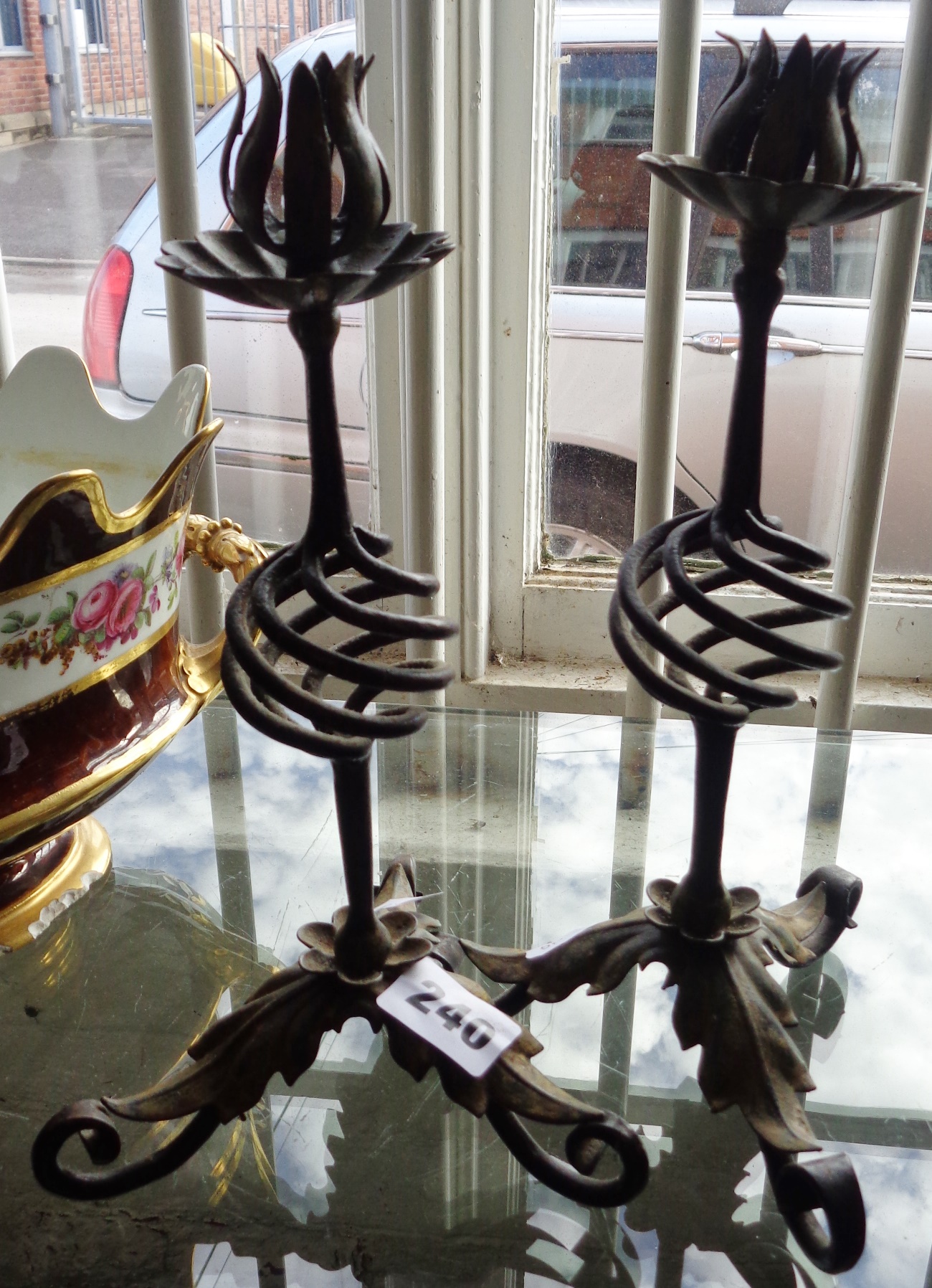 Pair of Art Nouveau wrought-steel candlesticks