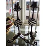 Pair of Art Nouveau wrought-steel candlesticks