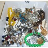 Box of vintage costume jewellery, including .925 silver tennis bracelet, cufflinks, diamante